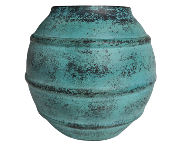 Rustic Blue Terracotta Vase – Earth Collection - dharmasiadja.com - Front View