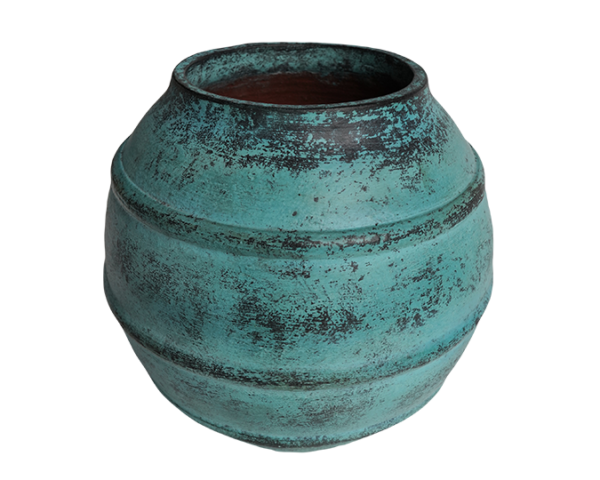 Rustic Blue Terracotta Vase – Earth Collection - dharmasiadja.com - Top View