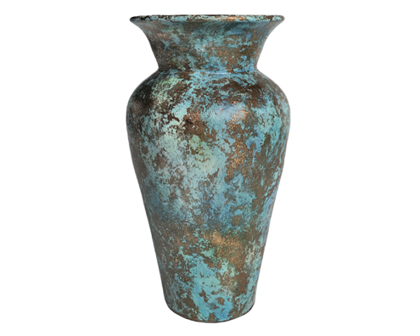 Rustic Blue and Gold Terracotta Vase - Earth Collection - dharmasiadja.com - Front View