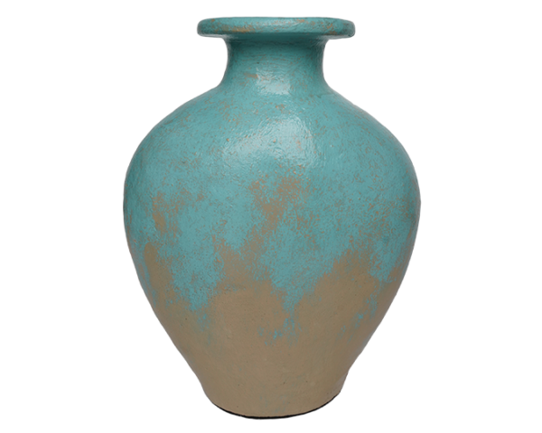 Sky Blue Terracotta Vase – Earth Collection - dharmasiadja.com - Front View